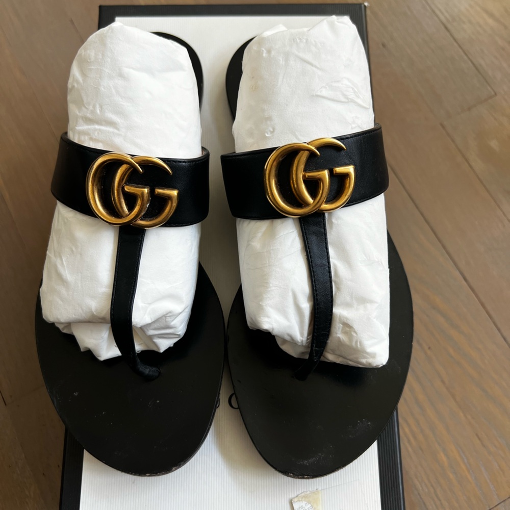 Gucci Black Sandals with Gold Detail